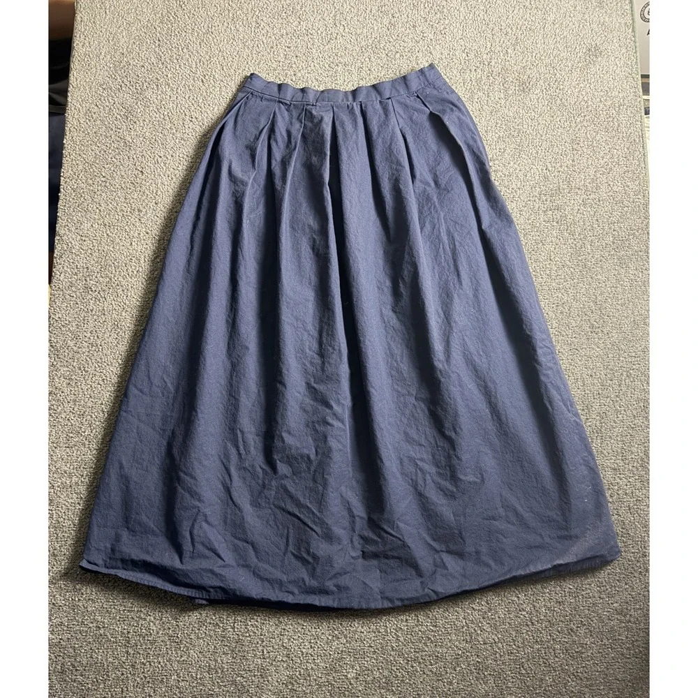 Banana Republic Navy Blue Cotton Pleated Midi Skirt Pockets Size 0